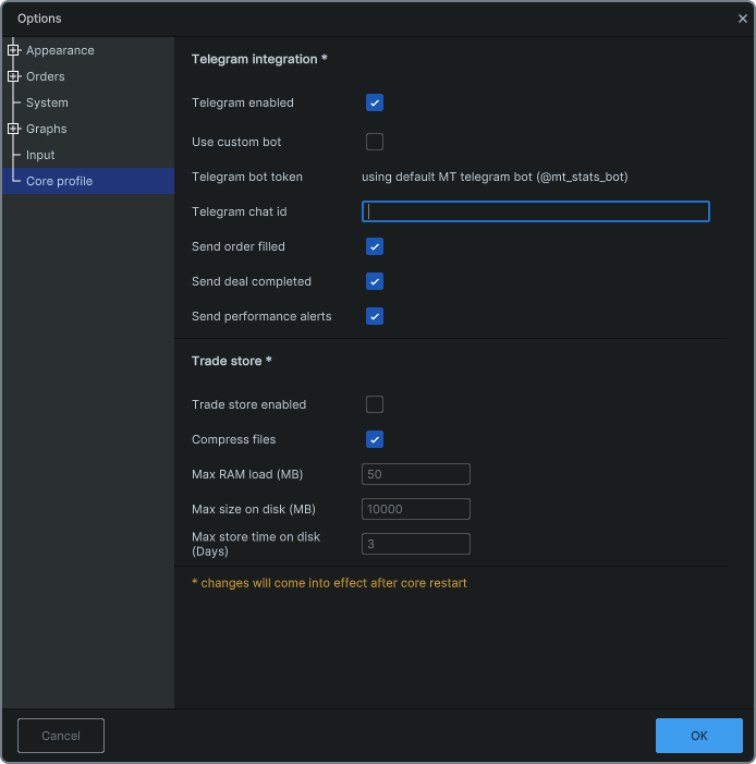 Go to the Core Profile menu in the Main Menu